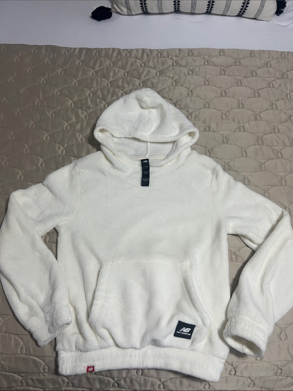 New Balance White Plush Hoodie Sweatshirt